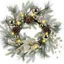 Zavothy Christmas Wreath 20 Inch Christmas Decorations Wreath with Lights,Balls,Pine Cones,Golden Berries,Pine Needle and Artificial Flower for Outdoor Indoor Christmas Decorations