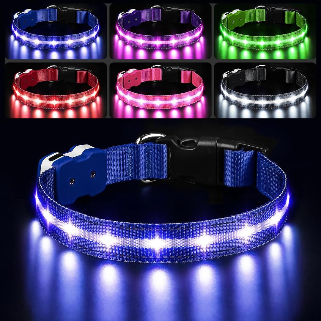 PcEoTllar Light Up Dog Collars, Led Dog Collar, Rechargeable, Night Walking, Waterproof, Glow in The Dark Dog Collars Light for Large Small Medium Dogs, Blue m (M(15 inch-19.7 inch))
