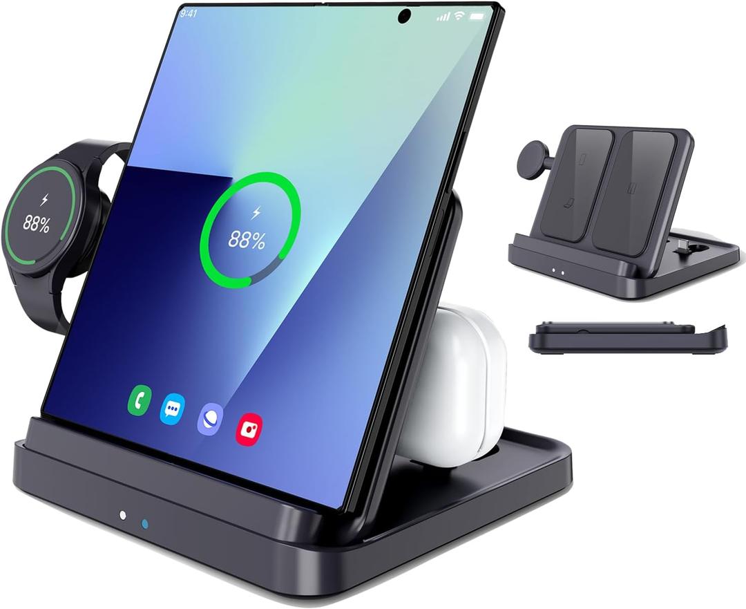 for Samsung Galaxy Z Fold 7 6 5 4 Wireless Charger Station, Foldable 3 in 1 Wireless Charging Stand for Z S26 Ultra S25 Flip 7 /Galaxy Watch/Galaxy Buds, Charger Stand Dock for Travel