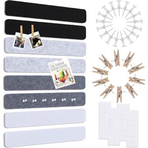Vuzvuv 8 pcs Bulletin Board Bar Strips No Adhesive Backing with Glue Points Self Adhesive Cork Board for WallFelt Pin Board for SchoolOffice Decor(Black White Grey)