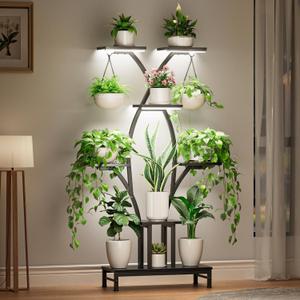 Plant Stand Indoor with Grow Lights - 7 Tiered Metal Corner Shelf for Multiple Plants, 63" Corner Plant Stand for Indoor Plants, X-Shaped Plant Rack for Home, Living Room, Office & Patio Decor