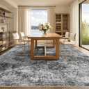 Tortania Washable 8x12 Area Rug for Living Room: Modern Abstract Neutral Large Soft Thin Rugs - Non Slip Indoor Carpet for Bedroom Dining Room Office Nursery Home Floor Decoration - Charcoal Grey