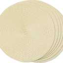 FunWheat Round Braided Placemats Set of 6 Table Mats for Dining Tables Woven Washable Non-Slip Place mats 15 inch(Beige, 6pcs)