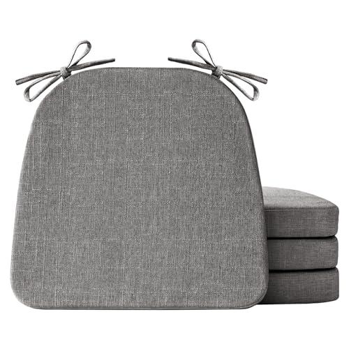 IASEAHK Chair Cushions for Dining Chairs Set of 3, Non Slip Kitchen Chair Pads, 17" x 16" x 2", Indoor Dining Chair Cushions with Ties, D-Shaped Seat Cushions for Kitchen Chairs, Dark Grey