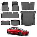 Powerty Floor Mats for 2024 2025 2026 Tesla Model 3 Highland 8 PCS Floor Cargo Liners Full Set All Weather TPE 3D 2 Row Liner Front Rear Storage Mat and Rear Seat Back Mats
