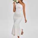 Summer One Shoulder Wedding Guest Dresses for Women Elegant Long Formal Bodycon Ruched Bridesmaid Midi Dress 2026 (White, L)