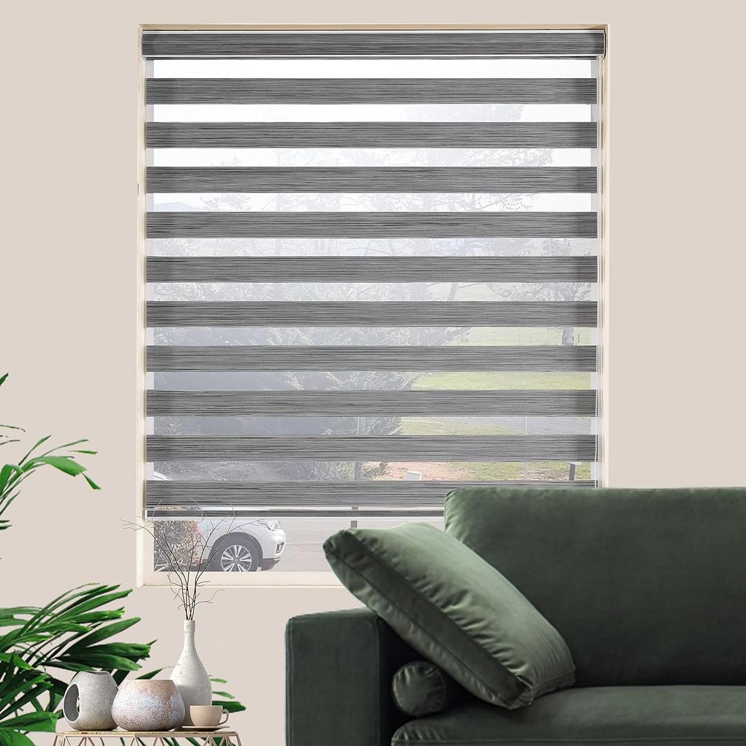 Blinds for Windows, Dual Layer Zebra Thermal & Light Filtering Roller Shades for Living Room and Basement, (Maximum Height 72inch, Grey, Width 28 inch) (28"W x 72"H, Grey)