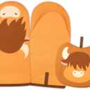 Oven Mitt, Cute Highland Cow Oven Mitts and Pot Holders Sets, Oven Mit Kitchen Mitts for Oven, Oven Mitts Heat Resistant Highland Cow Kitchen Decor & Gifts for Housewarming (Khaki)