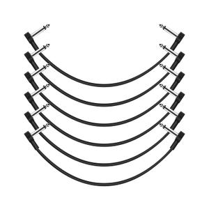 12 Inch Guitar Patch Cables 6 Pack, 1/4" TS Right Angle Effect Pedal Flat Cables, Pedal Board Patch Cables, Black