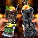SuproBarware Tiki Glasses for Cocktails Mugs Set of 4 Ceramic Party Cups Bar Decor Creative Large Hawaiian Drinking Bar Decorations Vintage Tropical Drinkware Barware 4 Count