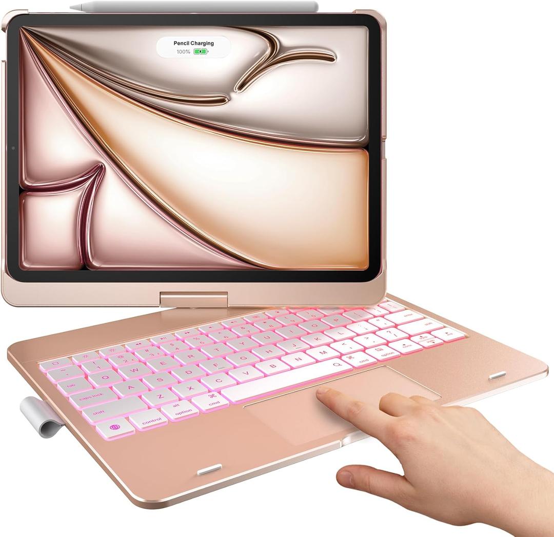 typecase Touch Keyboard Case with Trackpad for iPad Air 11-inch (M2) 2024: 360Rotatable - 11 Colors Backlight - Wireless Keyboard with Pencil Holder for iPad Air 5th & 4th Gen,Rose Gold