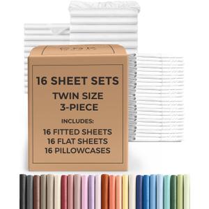 Bulk Case Pack of 16 Sheet Sets - (16) Complete Twin Size Sheet Sets with Deep Pockets - Wholesale Bulk Bedding for Hotels, Spas & Airbnbs - Breathable, Cooling, Soft & Wrinkle Free - (Twin, White)