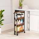 4 Tier Slim Rolling Storage Cart Narrow Space Utility Cart with Handle Metal Frame with Wood Top Table Sturdy Cart Organizers and Storage for Kitchen Bathroom Laundry Office, 5.1 Inches Deep Black