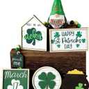 St. Patrick's Day Decorations | 7PCS St. Patrick's Day Tiered Tray Decor | Luck Shamrock Wooden Signs Irish Decor | Green Gnomes Decorations for Home Table Shelf Party | Irish Gifts