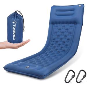 TOMSHOO Sleeping Pad, Ultralight Camping Mat Inflatable Sleeping Mat 77''X28'' Camping Mattress with Pillow Built-in Foot Pump with 2 Carabiners for Camping, Hiking, Travel, Tent (Blue-1 Person)