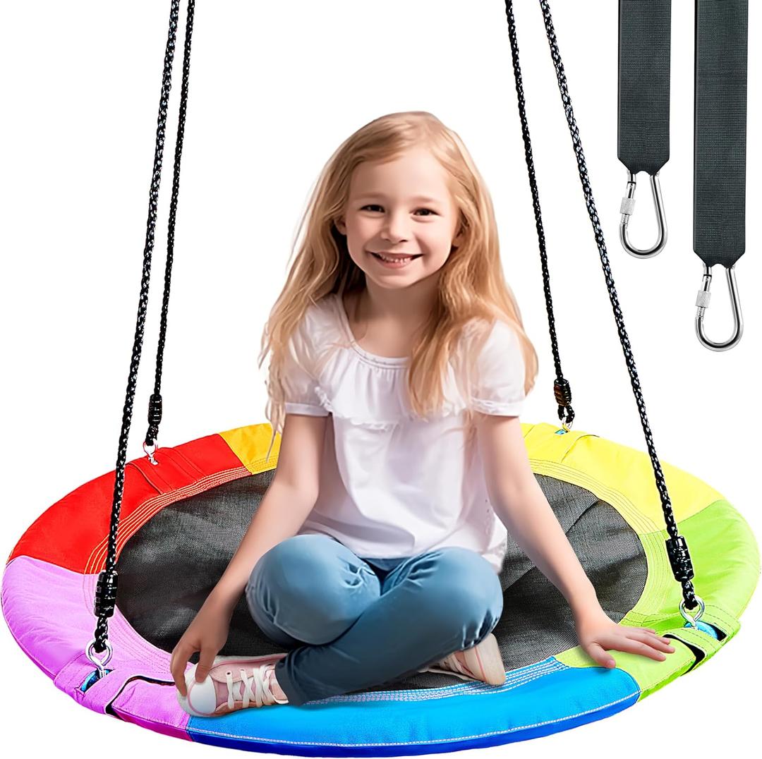 TURFEE 40" Saucer Tree Swing for Kids Outdoor, 900Lb Weight Capacity, Waterproof Swing Seat with Adjustable Hanging Straps for Children Playground Backyard (Rainbow)