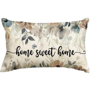AVOIN colorlife Fall Home Sweet Home Poppy Flower Throw Pillow Cover 12x20 Inch, Seasonal Autumn Thanksgiving Harvest Decoration for Sofa Couch Farmhouse