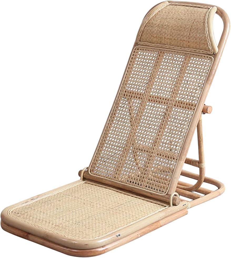 4-Gear Adjustable Folding Rattan Floor Chair Foldable Beach Chair Lazy Floor Lounge Tatami for Home and Office Relaxation