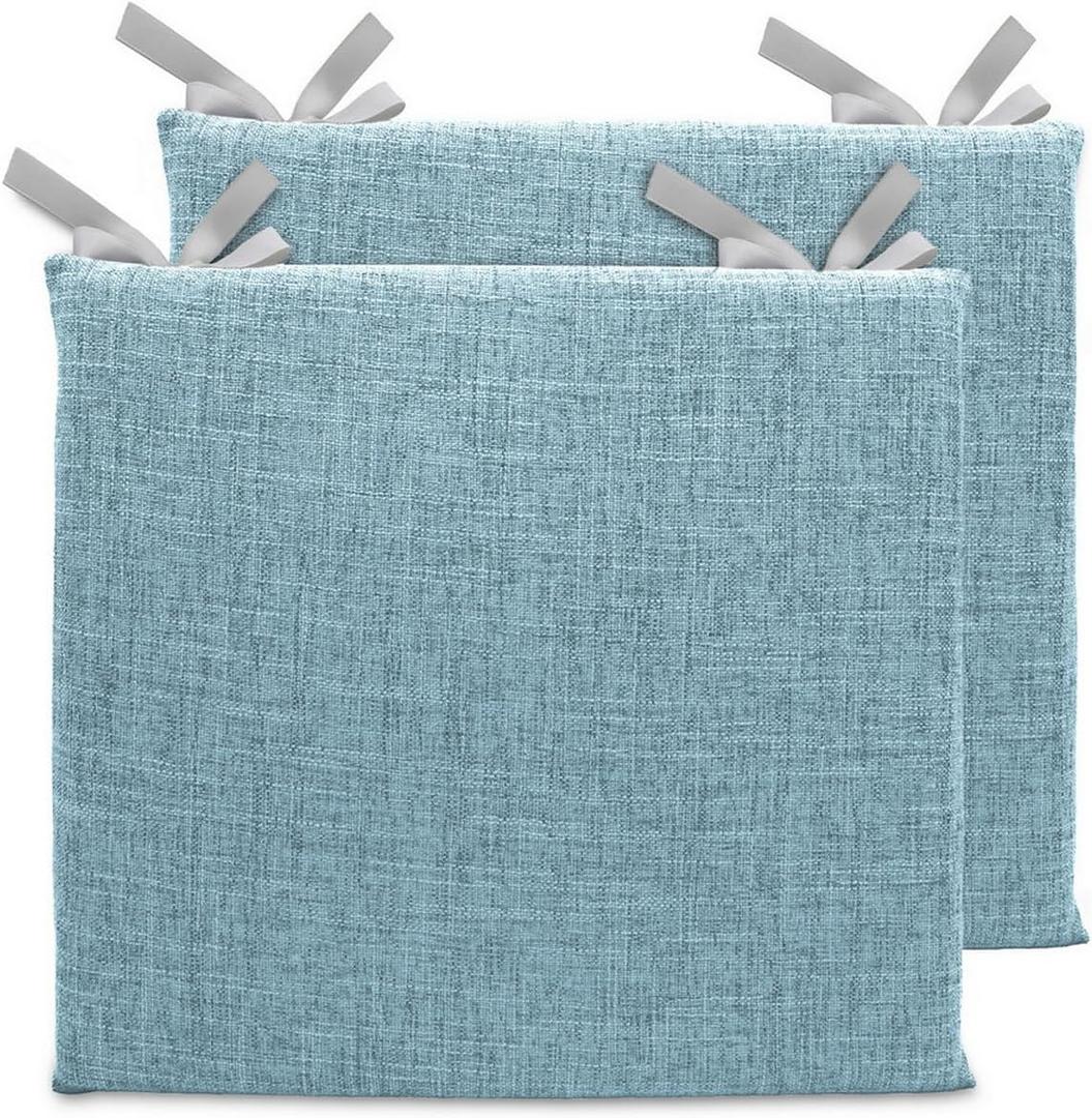 2 Pack Chair Cushion Memory Foam Pads, Square Non-Slip Thick Dining Chair Cushions with Ties and Removable Cover for Home Office Restaurant Chair Pads Blue 15 x 14 Inch