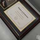 GraduationMall 11x19 Mahogany Diploma and Photo Frame for 8.5x11 Certificate,5x7 Picture,Real Glass,Black over Gold Double Mat