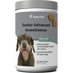 NaturVet Senior Advanced Incontinence Dog Supplement  Helps Support Dogs Bladder Control, Normal Urination  Includes Synergistic Blend of Botanicals  120 Ct. Soft Chews