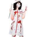 Zhanmai Halloween Zombie Bloody Nurse Costumes Ladies Horror Nurse Costume Bloody for Halloween Party , M