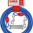 Petbobi Dog Tie-Out Cable 40ft -Heavy Duty Dog Lead Up to 120 lbs, Outdoor Leash Metal Cable with Shock Spring 360 Swivel Clips, for Yard Camping, Fit Small Medium Large Pets, Blue