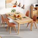 VECELO Dining Chairs Set of 4, Mid-Century Modern Kitchen & Dining Room Chairs, PU Leather Upholstered Seat, Solid Wood Legs, Armless, Non-Slip Feet, Orange