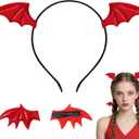 Halloween Red Dragon Wings Headband & Hair Clips Set - Bat Ears & Horns Headband for Women  Evil Dragon Costume Accessories for Cosplay & Party Costumes