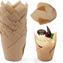 200pcs Tulip Cupcake Liners, Standard Greaseproof Paper Baking Cups Muffin Liners Holders Perfect for Bridal Showers, Baby Showers, Birthday Parties, Banquets, and Catering Events (Natural)