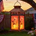 4th of July Solar Lanterns Outdoor, Waterproof Garden Hanging Lanterns, 13" Patriotic Decorations Outdoor Lantern with Led Flameless Candles, Patriotic Lantern for Porch, Yard, Patio Decor