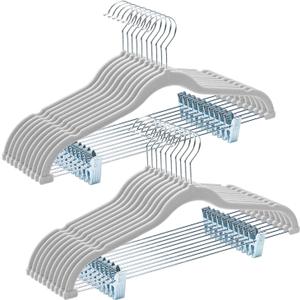 HOUSE DAY Velvet Hangers with Adjustable Clips 20 Pack, Non-Slip Suit Organizer with 360 Hook - Heavy Duty Hanger for Pants, Skirts, Blouses, Dresses - Outfit Hangers All-Season Space Saver (Grey) (Gray)