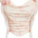 SHENHE Women's Mesh Cowl Neck Camisole 3D Flower Rosette Ruffle Fairy Boho Tank Top (S)