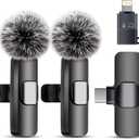 Wireless Microphone for iPhone iPad and Android Phone, 2 Pack Wireless Lavalier Lapel Mic with Noise Reduction, Plug and Play Mini Microphone for Video Recording Interview Podcast YouTube TikTok Vlog
