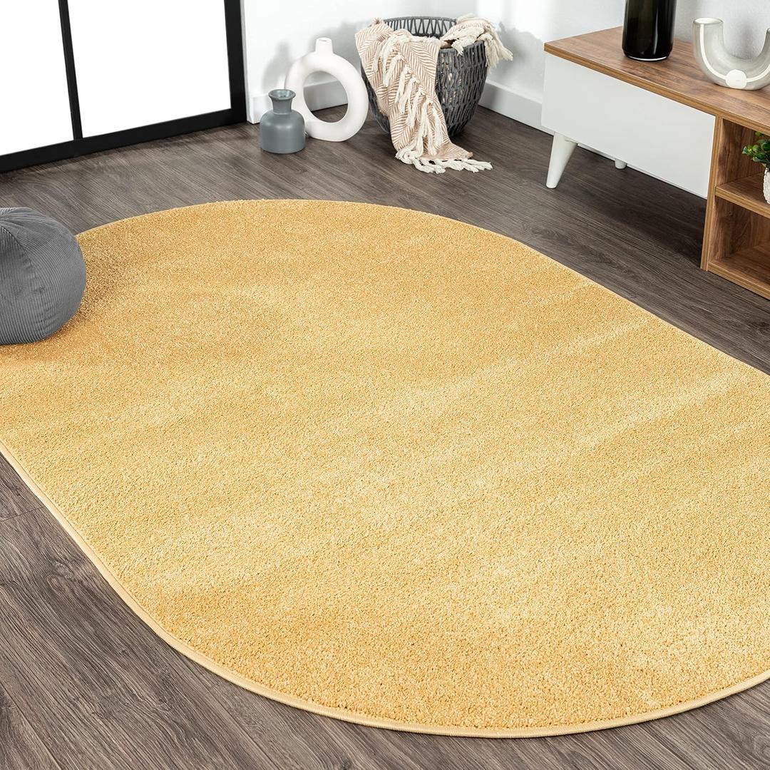 JONATHAN Y Haze Solid Low-Pile Mustard 3x5 Oval Indoor Area Rug, Coastal,Bohemian,Minimalist,Classic, Easy-Cleaning for Living Room,Bedroom,Kitchen,Pet Friendly,Non-Shedding (SEU100B-3OV)