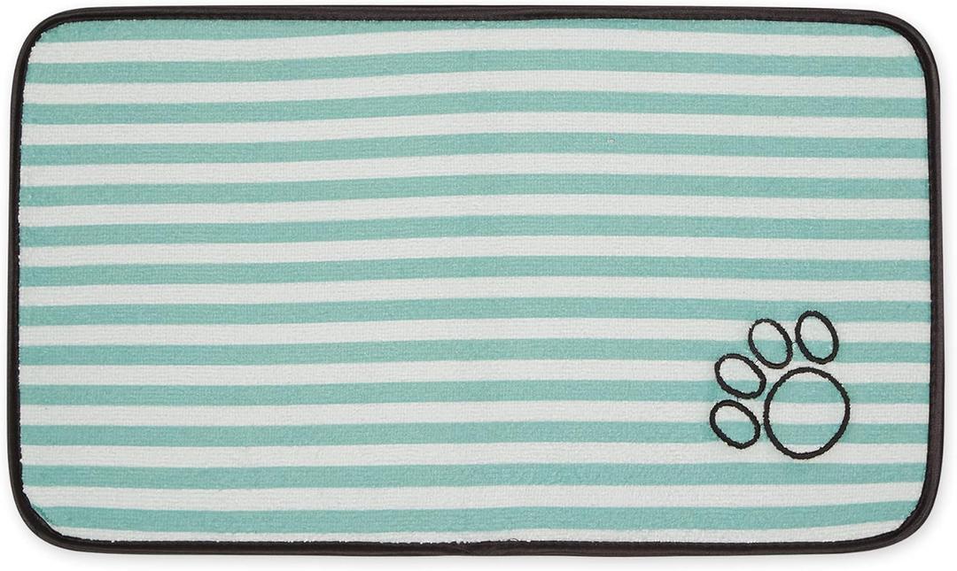 Bone Dry Machine Washable, Ultra Absorbent Pet Mat, 10x18, Green Stripe