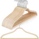 TOPIA HANGER Sleek Wooden Hangers with Non-Slip Rubber Grips, Sweater Hangers No Shoulder Bump, Lightweight Clothes Hangers 10-Pack, 360 Swivel Hook and Pants Bar-CT63N