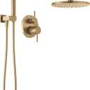 Delta Faucet Modern Raincan 2-Setting Round Shower System Including Rain Shower Head and Handheld Spray Gold, Rainfall Shower System Gold, Shower Valve and Trim Kit, Champagne Bronze 342702-CZ