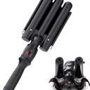 kuwa Crimper Hair Tool,15 Variable Temperature Beach Waves Curling Iron,3 Barrel Curling Iron,Hair Crimper for Women,HairWaver with LCD Temperature Display (Black)