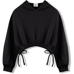 GBTBYS Girls Crop Tops Hoodies Long Sleeve Cute Shirring Design Fashion Pullover Sweatshirts Black 9-10 Years