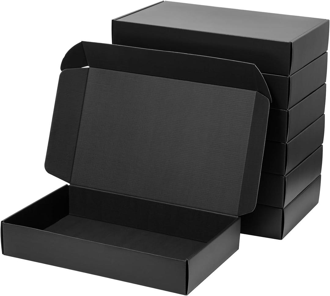 Shipping Boxes 17x11x3 Inches 18 Pack Black Corrugated Cardboard Mailing Box for Small Business, Tab Locking Literature Mailer Packaging Supplies for Packing Clothes Shirt Robe Gifts