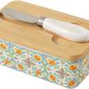 Howise Butter Dish with Lid, Large Butter Dish for Countertop, Ceramic Butter Keeper Container with Knife and Silicone Sealing Butter Box for Home Decor Good Kitchen Gift RetroA