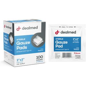 Dealmed 2 x 2 Sterile Gauze Pads (100 Count) Disposable and Individually Wrapped Medical Gauze Pads, Wound Care Product for First Aid Kit and Medical Facilities (Pack of 1)