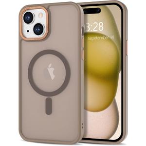 Anuck Case for iPhone 15 Case Magnetic Phone Case Compatible with MagSafe, Soft TPU Bumper Hard Translucent Matte Back Slim Fit Shockproof Protective Cover for Men Women Girls - Brown