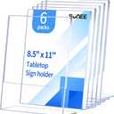 SUNEE 6 Packs Clear Plastic Sign Holders for 8.5x11 Paper, Vertical L-shape Frame for Displaying Signs and Menus