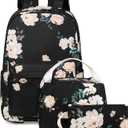 Bluboon Teens Backpack Set Girls School Backpack Lunch Box Pencil Bags Student Bookbags 3 in 1 (E0066 Black)