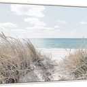 Beach Canvas Framed Wall Art: Large Coastal Seascape Picture Decor Ocean Scene Sea Print Painting Modern Seaside Seashore Grass Artwork for Bedroom Living Room Office (57"L x 27"W)