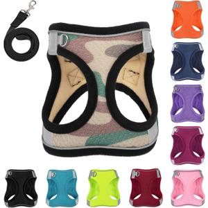 Dog Harness with Leash Set, No-Pull Step-in Reflective Pet Harness with 1 Leash Clips, Adjustable Soft Padded Easy Walk Dog Vest for Small Medium Large Dogs, Cats(Camouflage, XXXSmall)