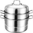 WUWEOT 11" Steamer Pot, 3 Tier Stainless Steel Steaming Pot Dim Sum Cookware, Food Vegetable Cooking Pan With Stackable Pan Insert/Lid for Vegetable, Dumpling, Stock, Sauce, Food