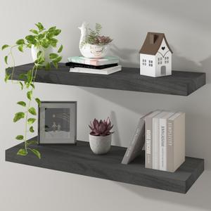 Floating Shelves 24 Inch Wall Shelf Solid Wood Mounted Storage for Bedroom Living Room Set of 2, Rustic Grey Wall Shelves